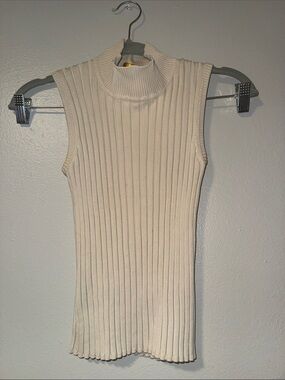Sleeveless Ribbed Turtleneck Tank Top vintage Y2K - Cream